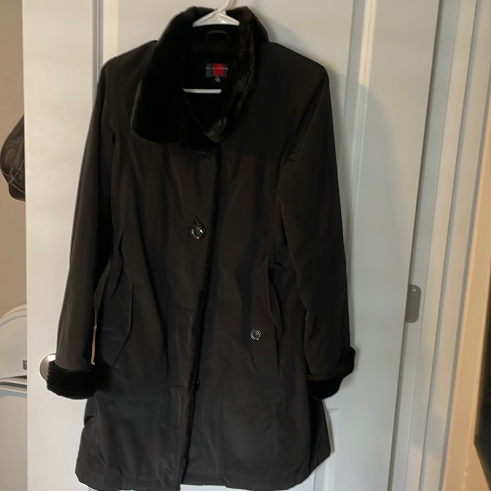 Gallery Black Coat Water Resistant Faux Fur Lined Size Small